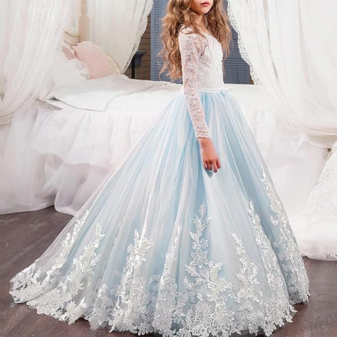 Ropa transfronteriza para niños nuevos Comercio exterior Encaje europeo y americano Manga larga Pequeño vestido de novia de niña de flores pequeñas Pettiskirt de niñas