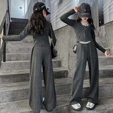 儿童休闲假两件上衣阔腿裤针织运动两件套 女童套装秋季2024新款