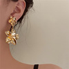 Fashionable golden earrings, decorations, European style, flowered, internet celebrity