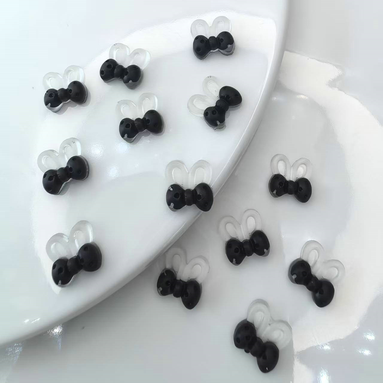 透明夜光光变蝴蝶结兔耳朵美甲饰品批发发夹配饰材料贴片0007