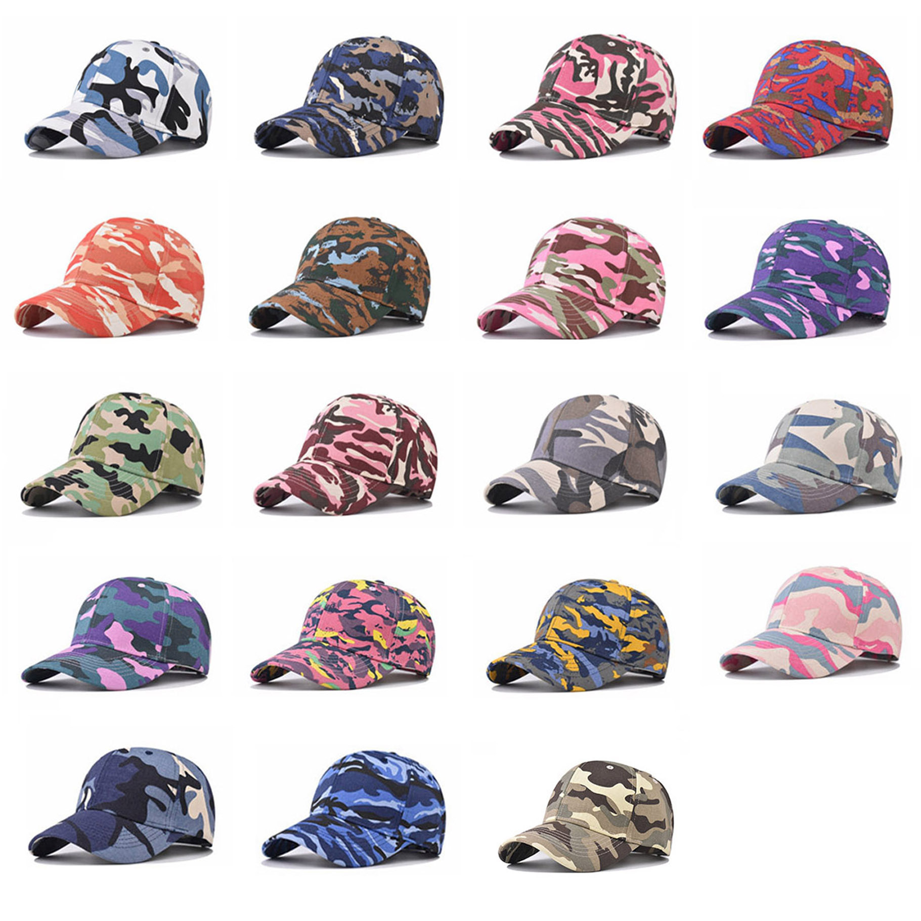 Nuevo algodón transfronterizo 18 colores camuflados sombreros de béisbol personales para hombres y mujeres camuflados sombreros de moda de placa de luz