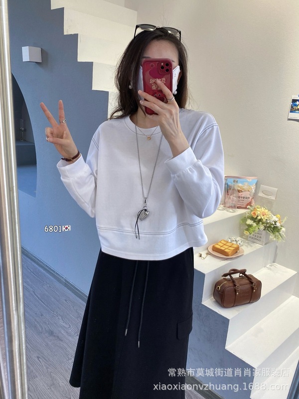 2025秋季明线设计感短款打底上衣女简韩系宽松休闲百搭长袖t恤|undefined