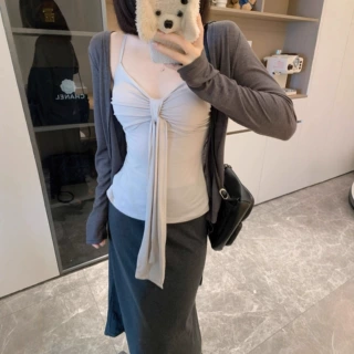 大码时尚套装纯欲风气质长袖开衫内搭吊带背心女秋季两件套