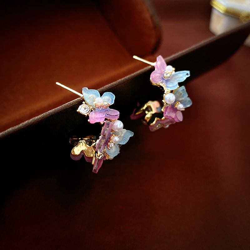 Ear Studs Classification 1 Pair Sweet Geometric Inlay Alloy Acrylic Artificial Pearls Ear Studs