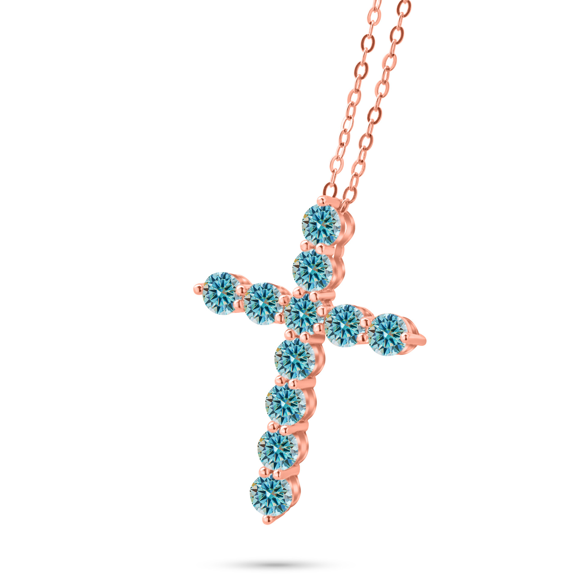 3mm - 4mm collar de cruz de color azul de piedra de mozanita de plata esterlina de lujo ligero collar clavícula colgante de cruz