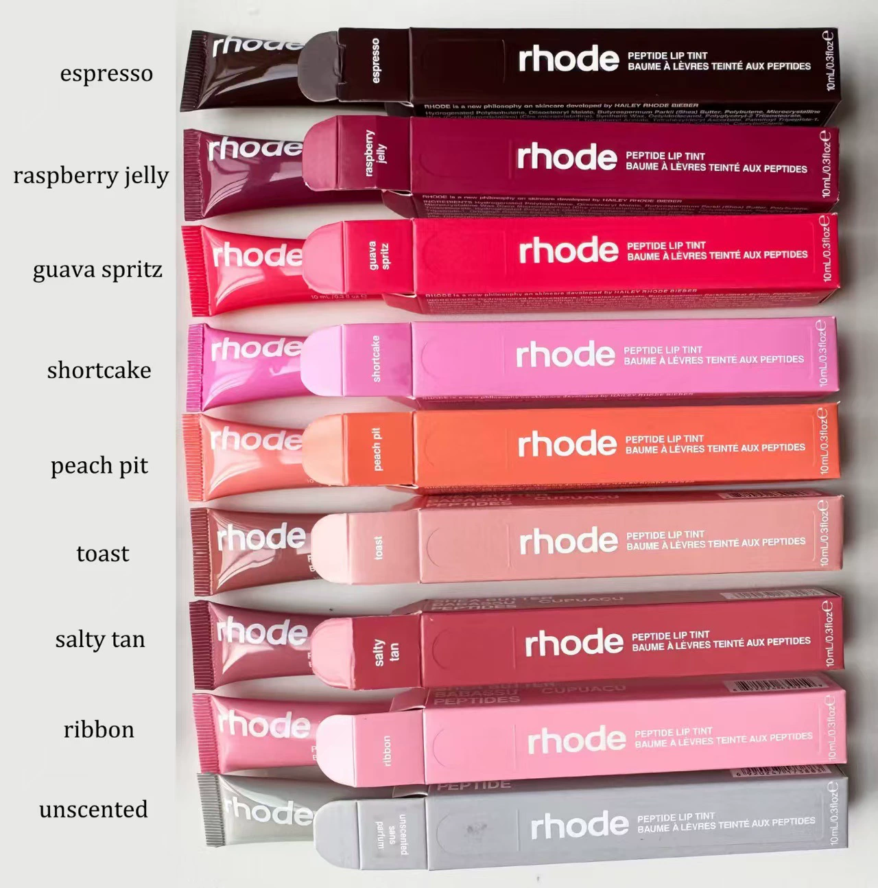 Peptide Lip Tint Rhode Hailey, moisturizing tinted lip balm, multiple shades