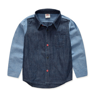 Children's Denim shirt long sleeve stitching shirt 2023 New