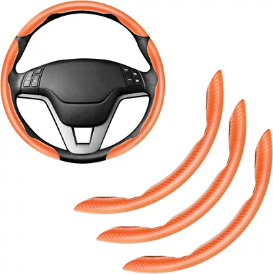 New Style Steering Wheel Clip-On Steering wheel cover - carbon-fiber-pattern-orange-3-pack-38cm