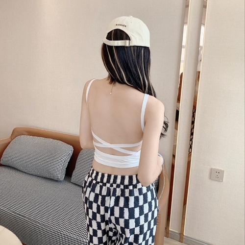 Sexy criss-cross beautiful back bottoming camisole for women with breast-wrapped inner layer, breathable, seamless, comfortable, anti-exposure, outer wear tube top