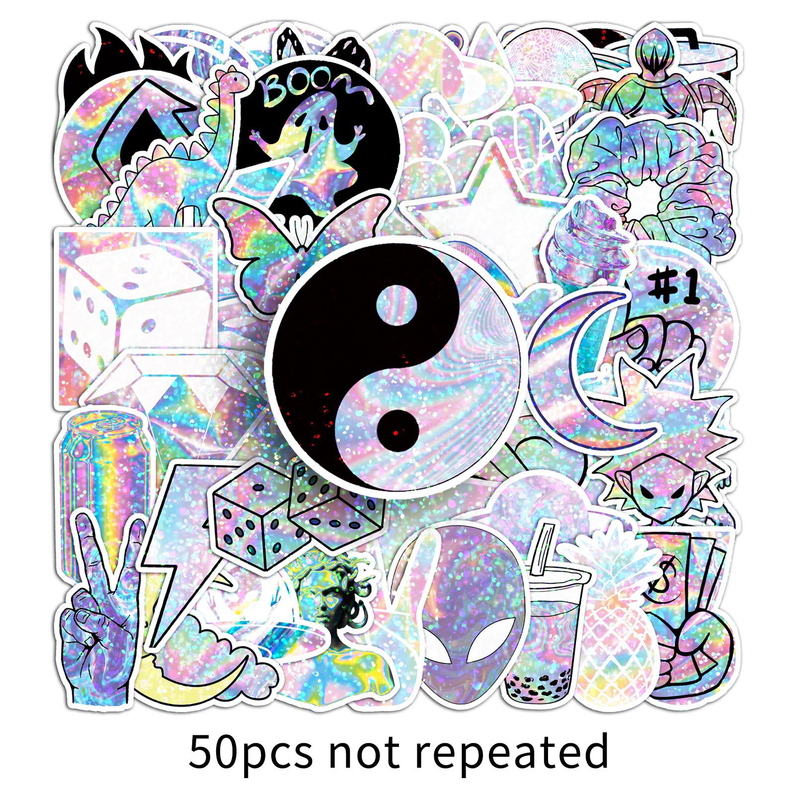 50 Holographic Flash Point Laser Stickers, Creative Trendy Waterproof Car Helmets, Handbooks, Water Cups, Notebook Stickers