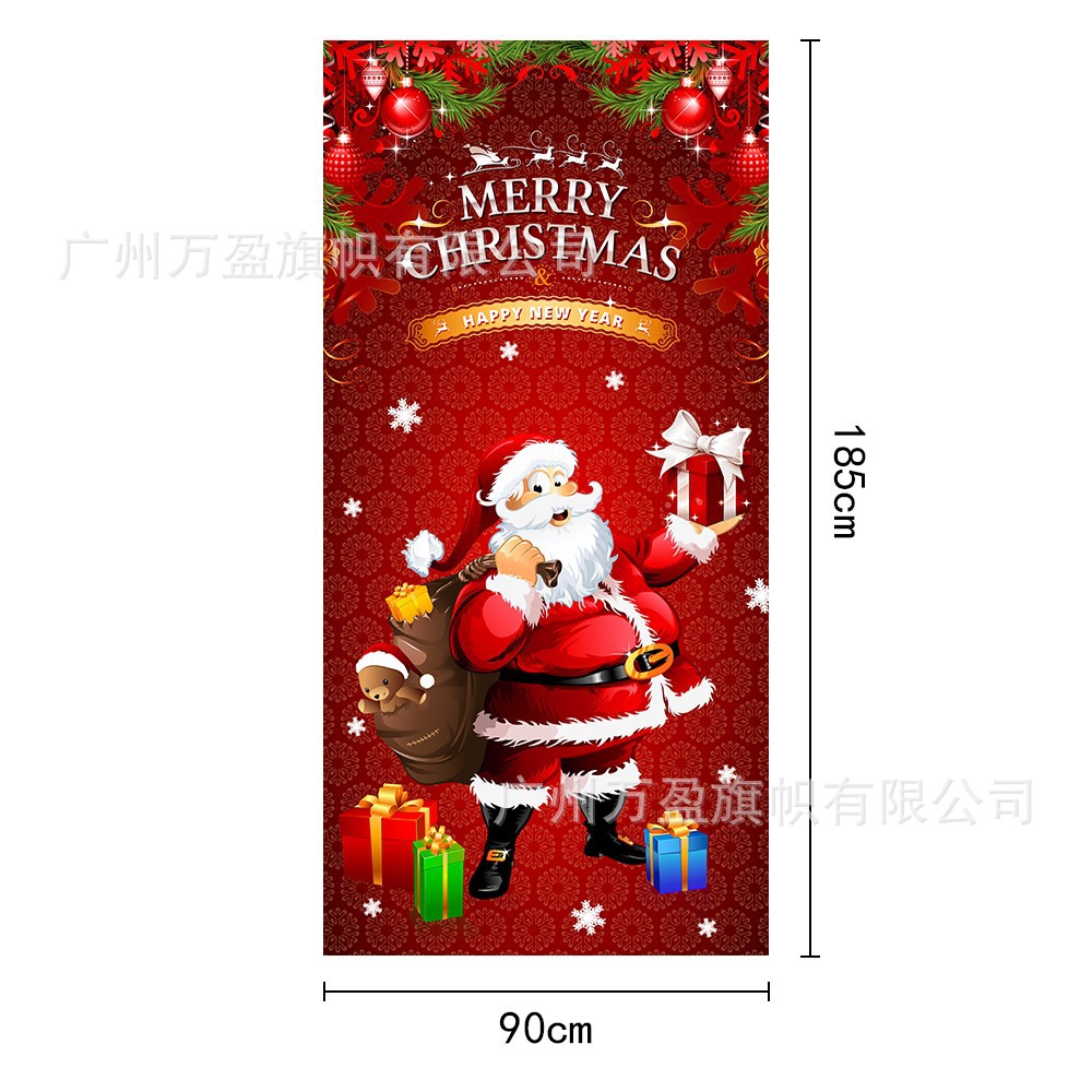 2025 nuevos productos de navidad cortina de bandera Santa Claus para ver la hoja de regalo decoración de tela colgante Bandera de bienvenida de Navidad