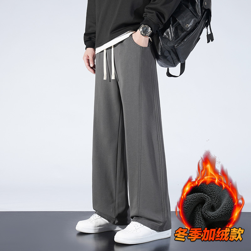Autumn and Winter Men's Sports Casual Large Size Pants Men's Loose Men's and Women's Couple Pants Fleece-Lined Thickeneded Flat-Footed Youth Pants