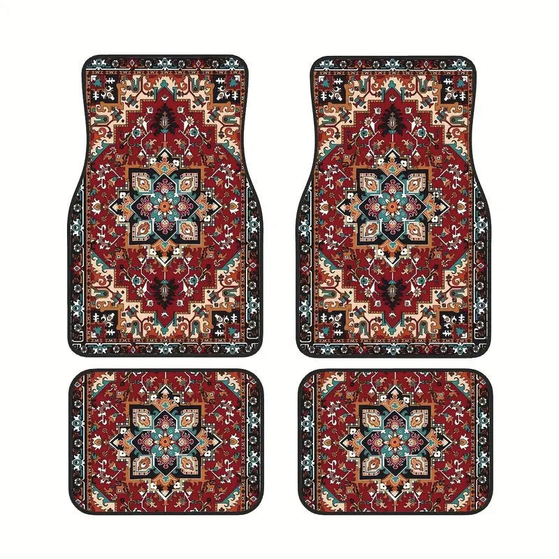 Hot-Selling Jit Bohemian Retro Ethnic Style Car Floor Mats Four-Piece Set Wear-Resistant Wholesale Latex Non-Slip