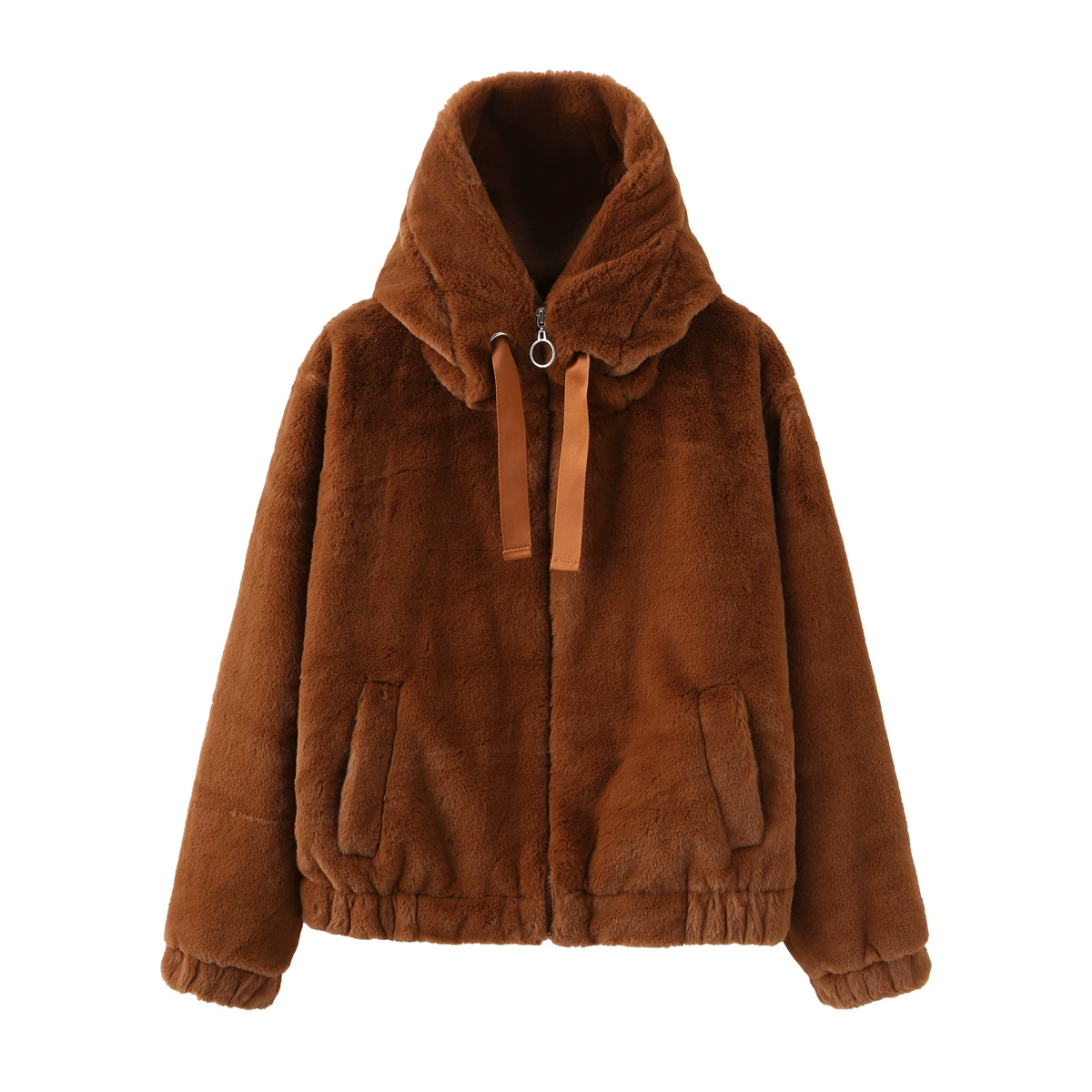 Keep warm demi-season velvet long-sleeve with hood, solid short down jacket