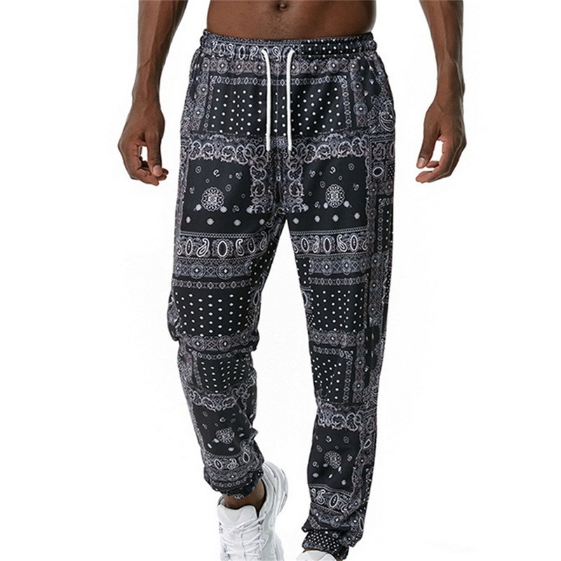 2025 European and American Cross-Border New Men's 3D Lace-Up Rope Retro Digital Printing Jogging Pants Casual Pod Customization