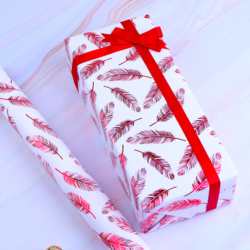 Colorido dorado recubierto de papel de regalo de vacaciones papel de regalo fábrica al por mayor pluma cumpleaños Día de San Valentín papel de regalo