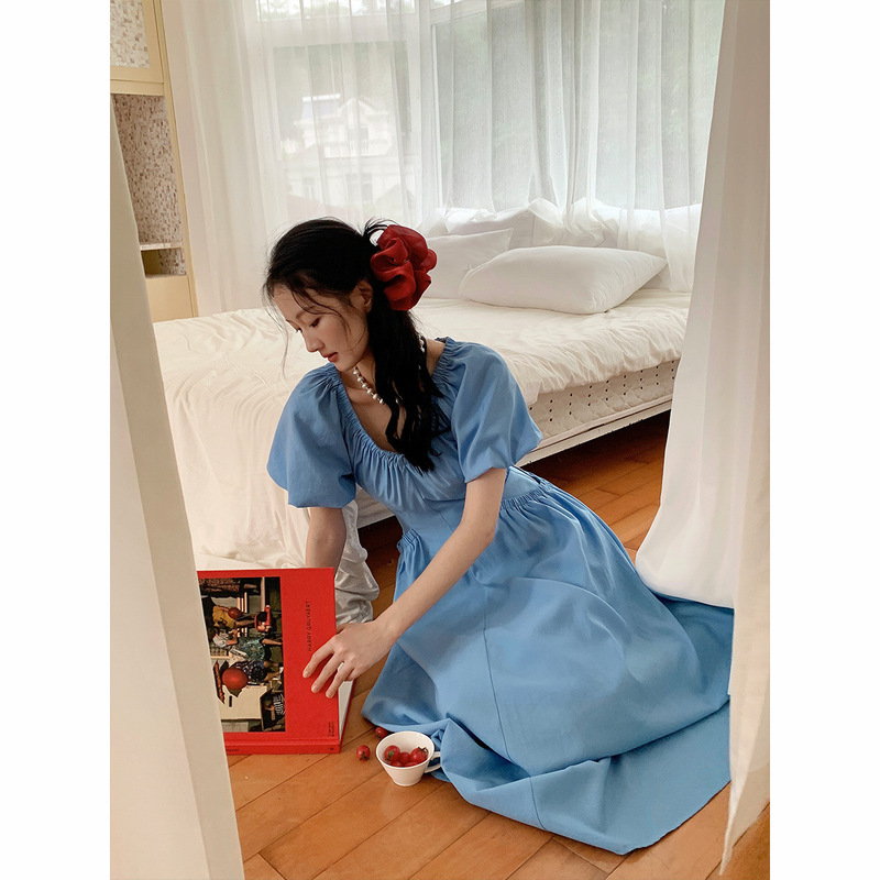Neihe French-Style Resort-Style Waist-Cinching Elegant Dress with a Seaside Vibe and Large Pockets Long Dress 252377