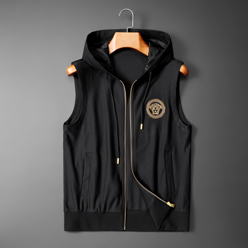 2021夏季新款男士宽松运动连帽马甲大码美杜莎潮牌刺绣无袖外套男|ms