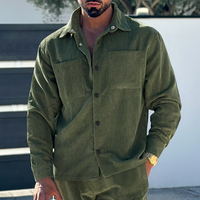 2024 men's casual corduroy button up shirt with multiple pockets, solid color slim fit cardigan jacket, spring/summer_vogarts.com