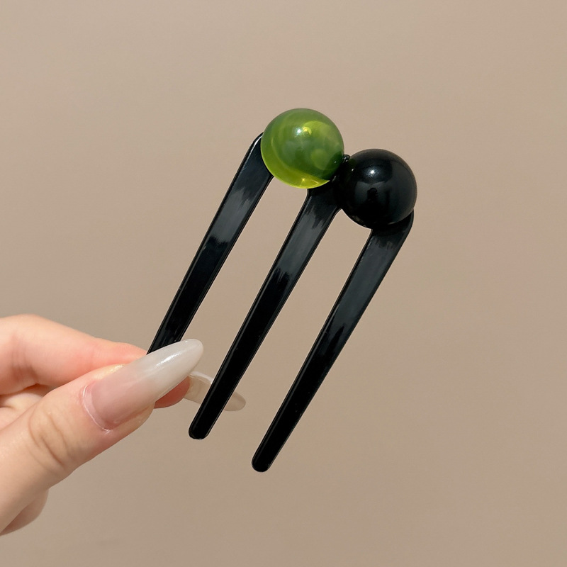 Horquilla en forma de U de cabello perezoso, cabeza de bola femenina, artefacto fijo, temperamento de sentido avanzado, peinado, horquilla para el cabello en la parte posterior de la cabeza, tocado