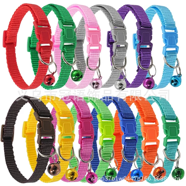 Cross-border Pet Bell Collar Cat Dog Collar Solid Color Simple Decoration Adjustable Color Collar Pet