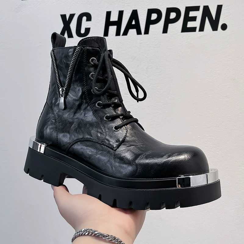 Новые весенние и осенние сапоги Martin с толстой подошвы повседневные дикие модные британские складки мужской тренд рыцарь мотоциклетные сапоги