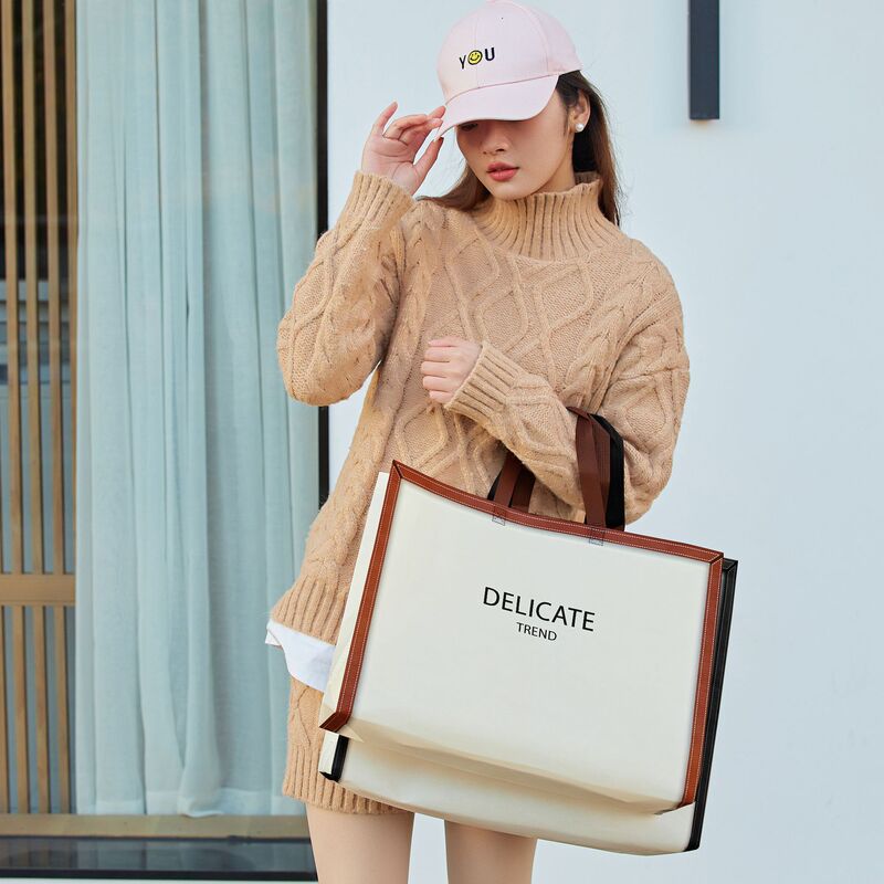 Laminated Non-woven Handbag Custom Logo Clothing Store Advertising Thickened Clothes Shopping Gift Packaging Bag Custom