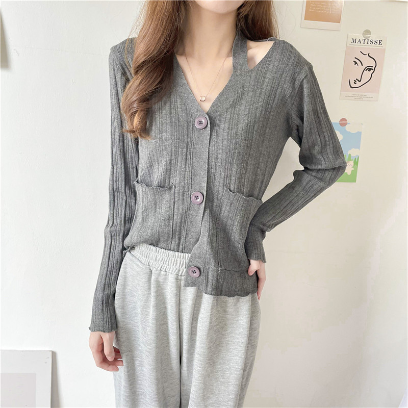 long-sleeved V-neck knitted cardigan nihaostyles clothing wholesale NSFYF85666