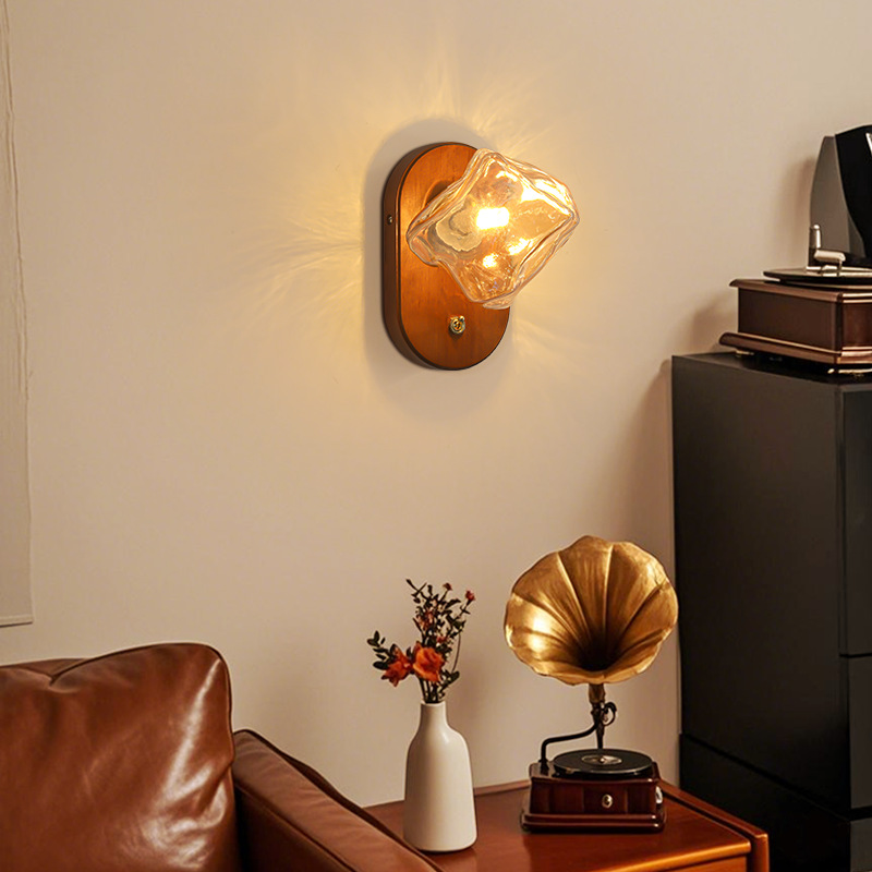 Lámpara de pared para dormitorio, estilo americano vintage color nogal, para pared de fondo de sala de estar, diseño de cubo de hielo estilo mediados de siglo, accesorio de iluminación Zhongshan L335.
