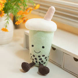 抹茶绿奶茶杯毛绒玩具玩偶坐姿摆件装饰