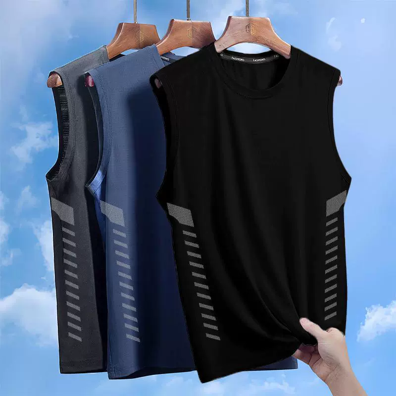 Silk breathable quick dry vest, men's sports T-shirt with a round collar for leisure, suitable for outdoor wear