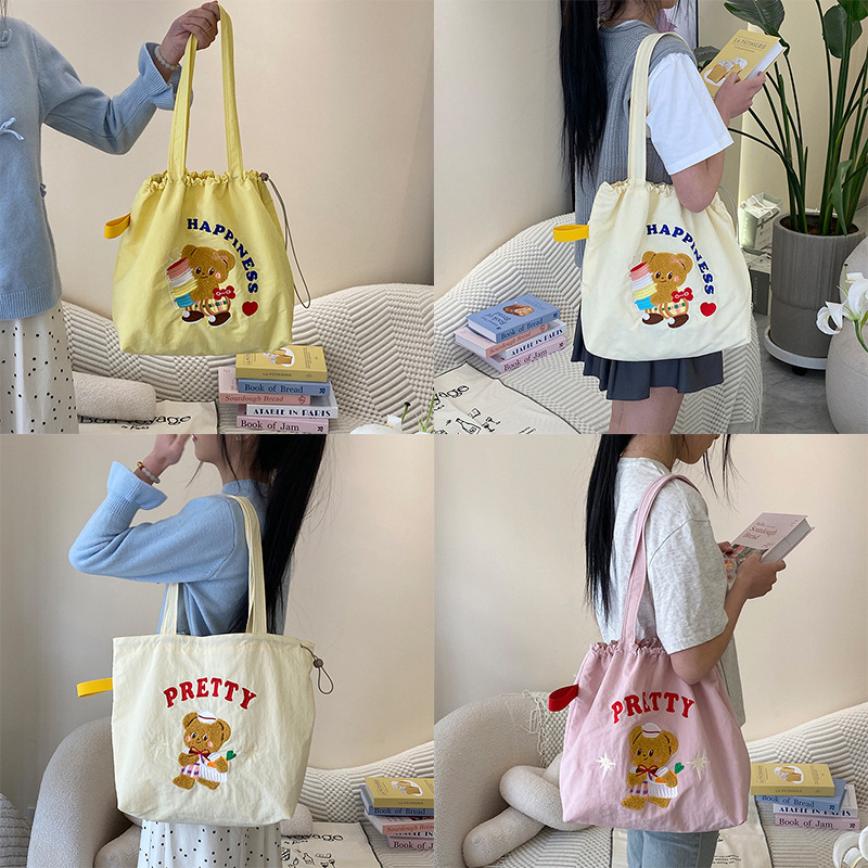 Wholesale Cartoon Canvas Bag Women's 2024 New Large Capacity Shoulder Bag Commuting Hand Tote Bag Canvas Bag