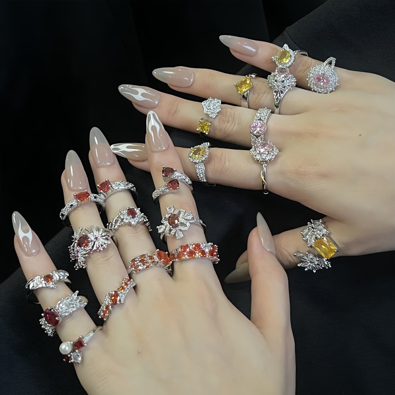 7g Weight Zircon Inlay Material Rings Classification Adjustable Ring Size 1 Piece Quantity Daily Occasion Copper Material Geometric Pattern All Seasons Season Women's Gender Inlay Design IG Style, Shiny Style Wholesale Jewelry IG Style Shiny Geometric Copper Zircon Inlay Rings 无