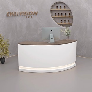 Curved Bar Counter Cashier Beauty Salon Consultation Desk Wood Color Clothing Store Curved Front Desk Reception Desk