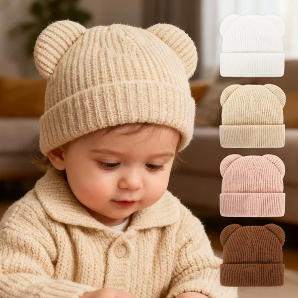 Infant and Toddler Cute Bear Ears Autumn and Winter Hats High Elastic Male and Female Baby Knitted Hats Kids Winter Hats