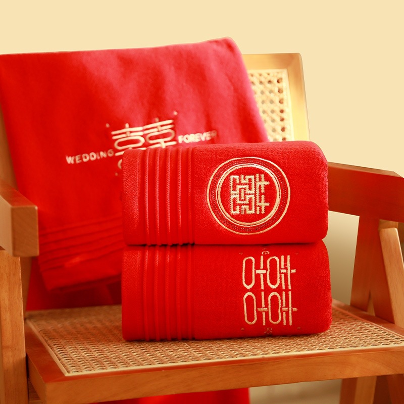웨딩 목욕 타월 퓨어 코튼 레드 페어 커플 웨딩 웨딩 웨딩 리턴 선물 물 흡수성 워시 페이스 러닝