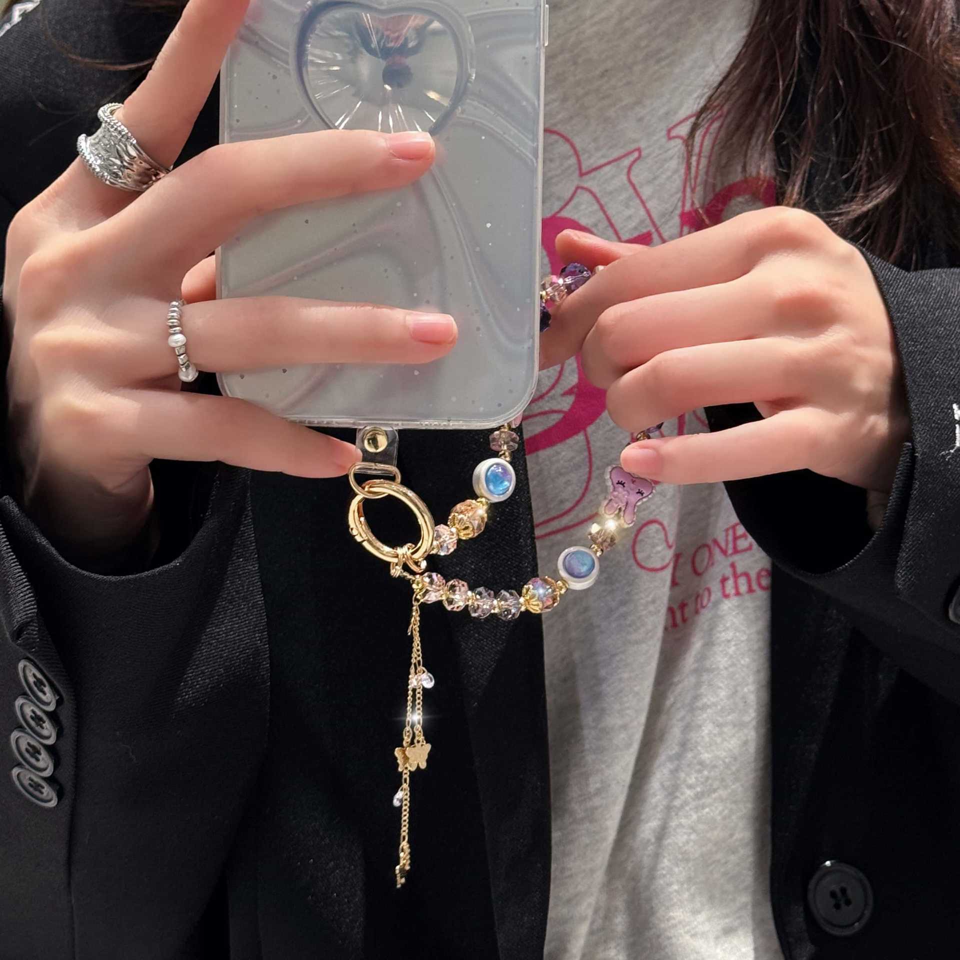 Hecha a mano y de alta calidad, colgante de teléfono móvil, pulsera de mariposa de conejo, pulsera de moda, colgante de teléfono móvil corto, pulsera corta