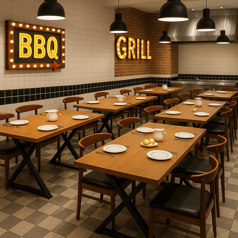 Restaurant Commercial Dining Table Barbecue Shop Snack Bar Fast Food Restaurant Industrial Style Rectangular Dining Table Large Table and Chair Combination