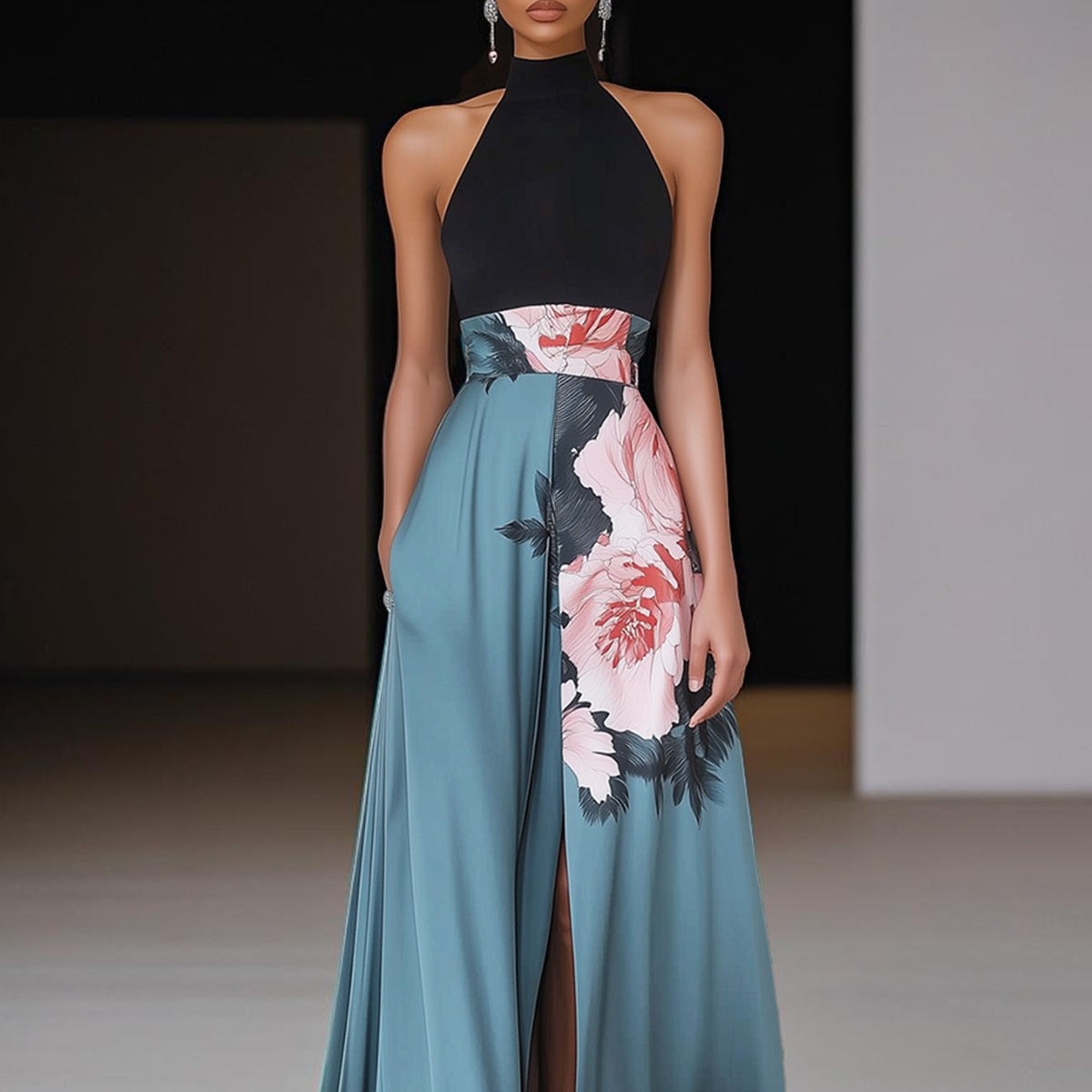 Women's Sleeveless Vests Digital Print Dresses Long Gowns_ecoleips.com
