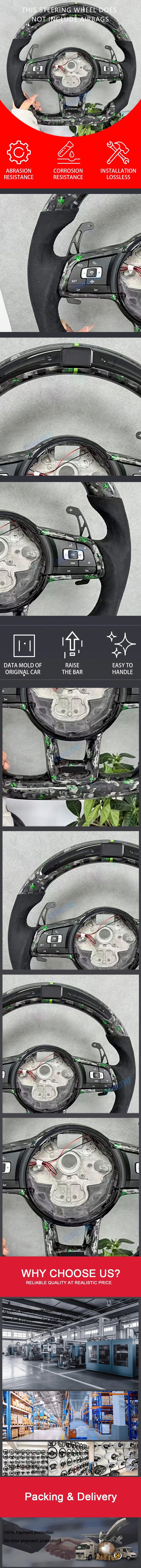 Suitable for Volkswagen Golf 7 7.5 GTI with LED multi-function buttons, green forged carbon fiber steering wheel