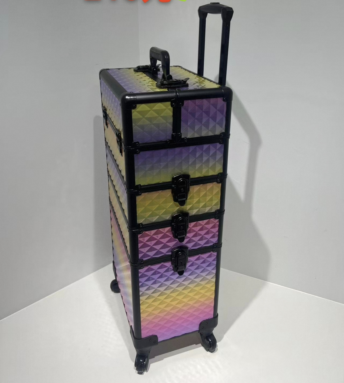 En stock profesional de maquillaje de uñas carro cosmético caso de maquillaje caso de gran capacidad conveniente universal rueda tatuaje bordado Caja de Herramientas