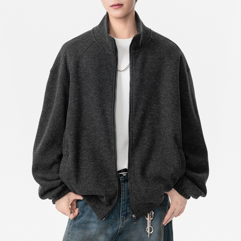 Vintage Old Money Style Textured Collar Jacket Men's Winter Fleece-Lined Thick American Trendy Brand Cardigan Men's Coat Vintage Old Money Style Textured Collar Jacket Men's Winter Fleece-Lined Thick American Trendy Brand Cardigan Men's Coat
