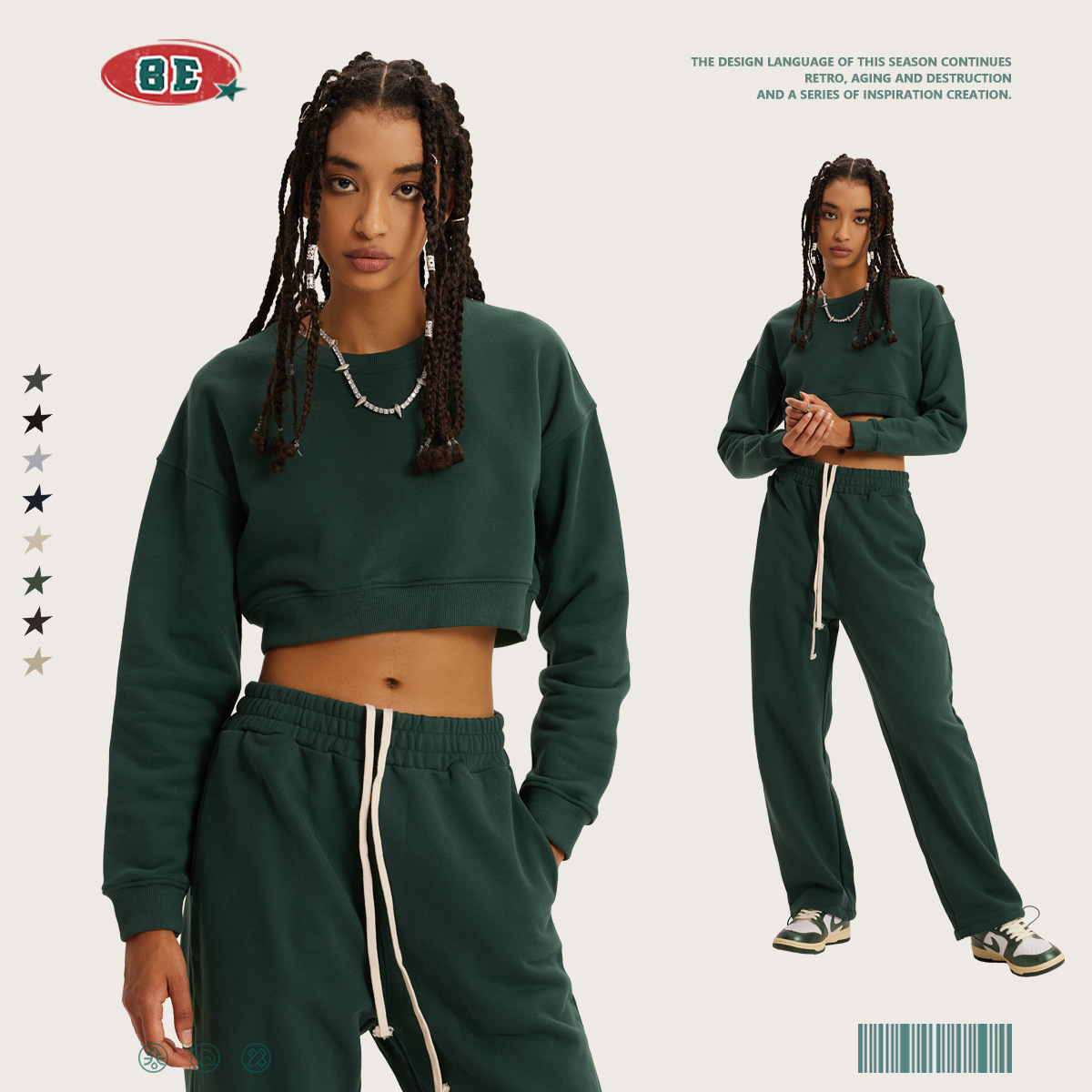 BE ropa de mujer | Sudadera Corta de Mujer con Cuello Redondo, Estilo Retro Americano de Moda Otoño/Invierno 2025, Estilo Chica Moderna