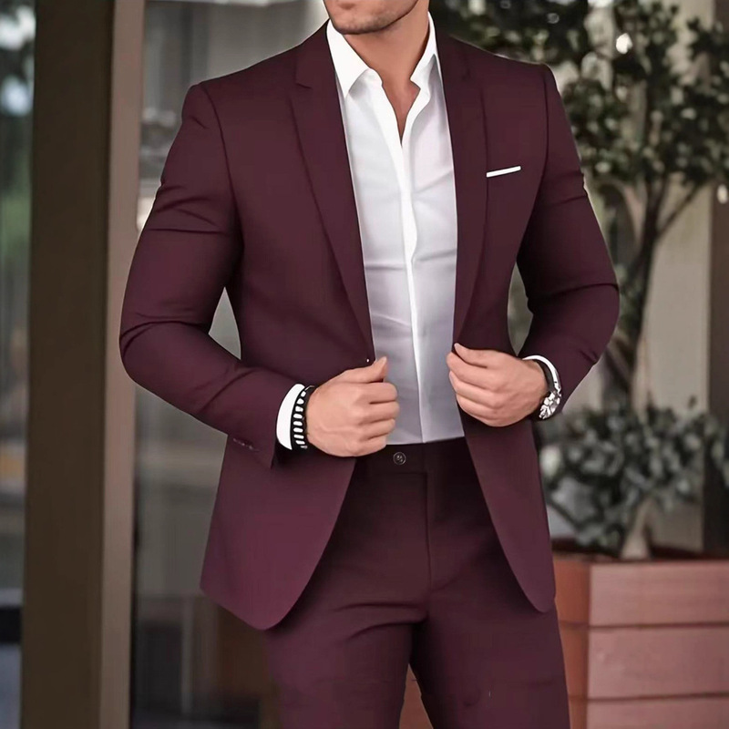 Foreign Trade Men's Handsome Suit Suit Pure Color High-End Elegant Banquet Dress Slim Fashion Suit Suit Pants for Men Foreign Trade Men's Handsome Suit Suit Pure Color High-End Elegant Banquet Dress Slim Fashion Suit Suit Pants for Men