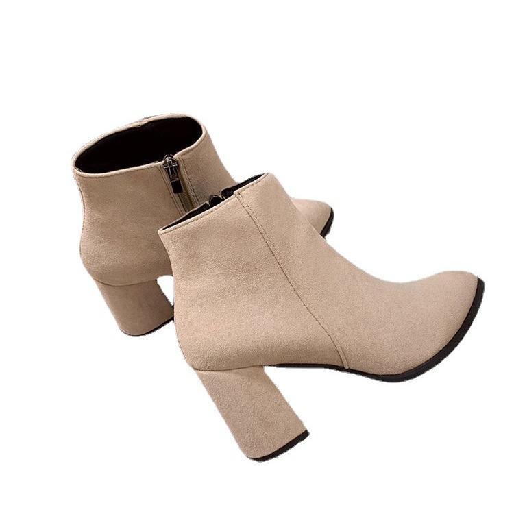 Botas de tacón alto para mujer, estilo coreano, con cremallera lateral, punta en pico, de gamuza, tacón grueso, moda otoño 2025 image 7