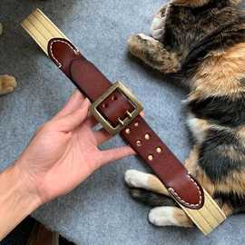 皮带定制 美式复古阿美咔叽 重工水洗帆布腰带男士纯铜双针扣皮带