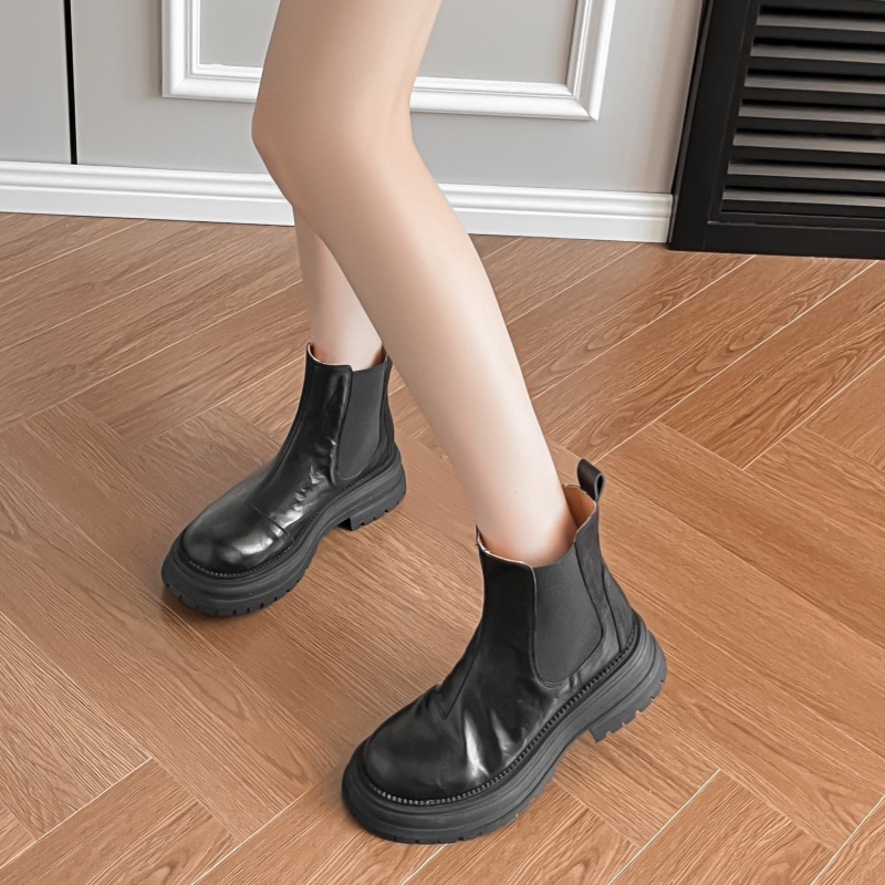 Simple Stylish~ Vintage British Style Round Toe Chunky Heel Platform Short Boots For Women, New Autumn And_vogvips.com