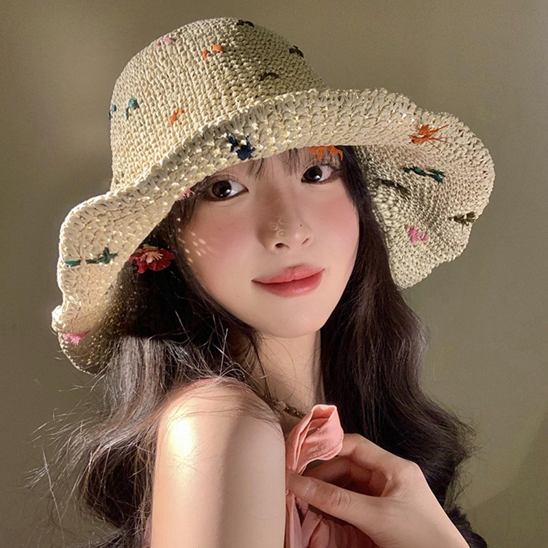 sombrero de paja tejido de color mujer verano versátil playa vacaciones sombrero de sombrero de protección solar sombrero de paja tejido sombrero frío