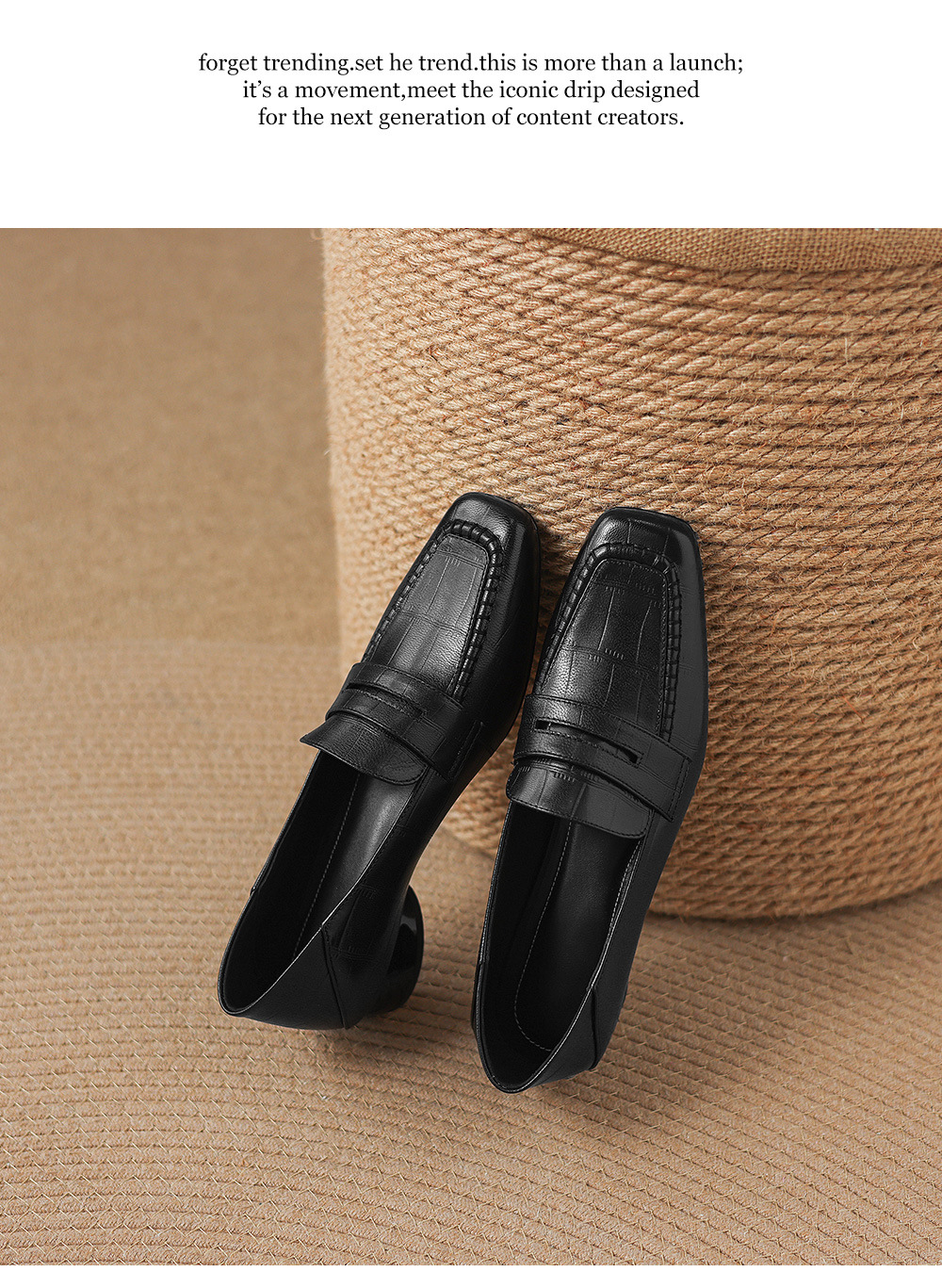 Giày loafer nữ da dê mũi vuông gót thấp cổ điển — đen chi tiết 22