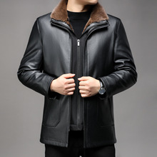 海宁新款皮衣中年男士加绒加厚冬装外套可脱卸内胆男装防寒保暖衣